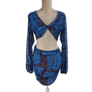 PRETTYLITTLE THING Women Size 8 Blue Abstract Cut Out Waist Bodycon Dress 272A